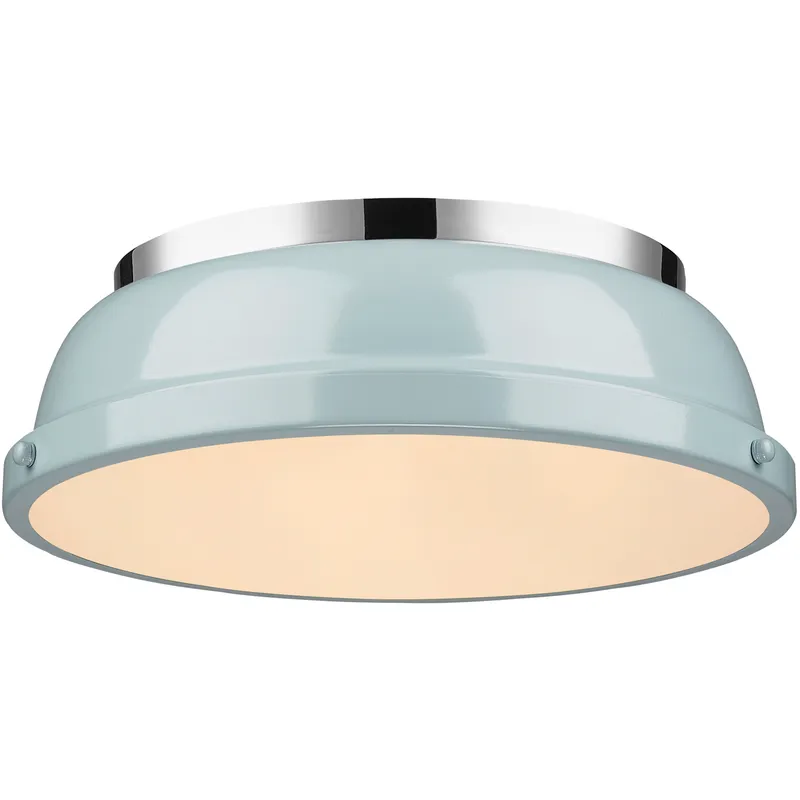 Yep Duncan 2 Light 14 inch Chrome Flush Mount Ceiling Light in Seafoam, Damp
