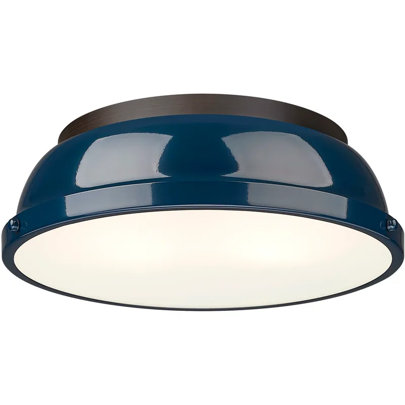 Yep Duncan 2 Light 14 inch Rubbed Bronze Flush Mount Ceiling Light in Navy