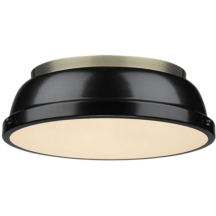 Yep Duncan 2 Light 14 inch Aged Brass Flush Mount Ceiling Light in Black, Damp