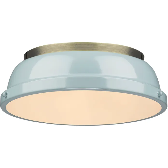 Yep Duncan 2 Light 14 inch Aged Brass Flush Mount Ceiling Light in Seafoam, Damp