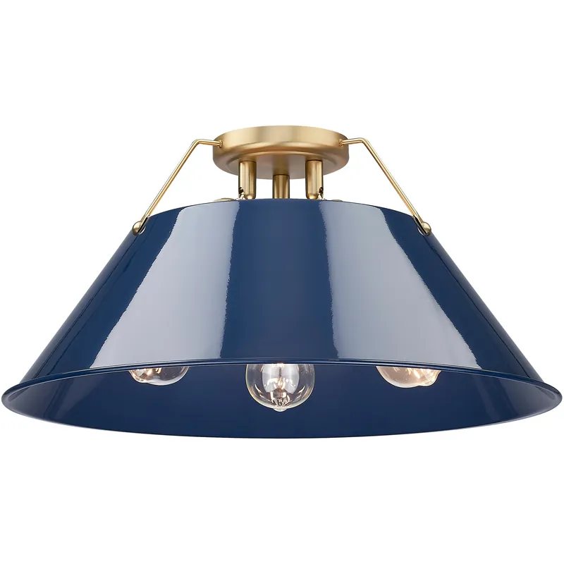 Yep Orwell 3 Light 18.75 inch Brushed Champagne Brass Flush Mount Ceiling Light in Navy