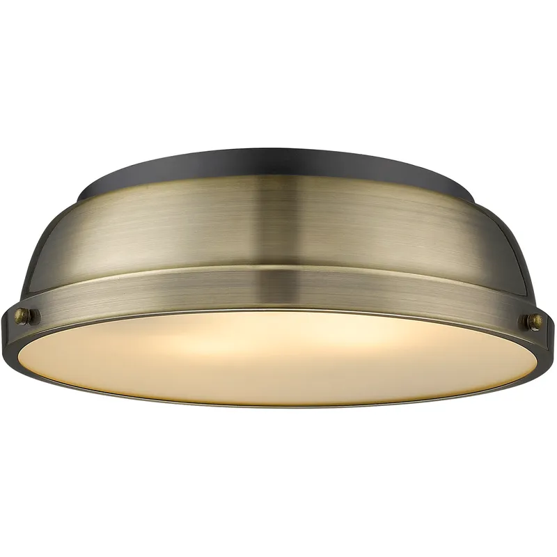 Yep Duncan 2 Light 14 inch Matte Black Flush Mount Ceiling Light in Aged Brass, Damp