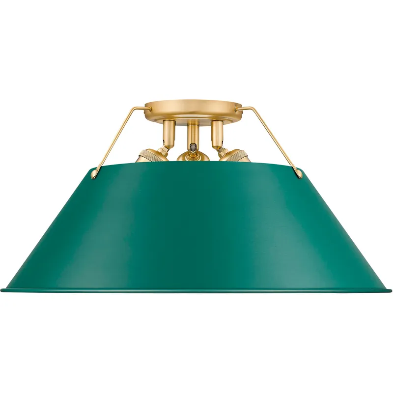Yep Orwell 3 Light 18.75 inch Brushed Champagne Brass Flush Mount Ceiling Light in Pine Green
