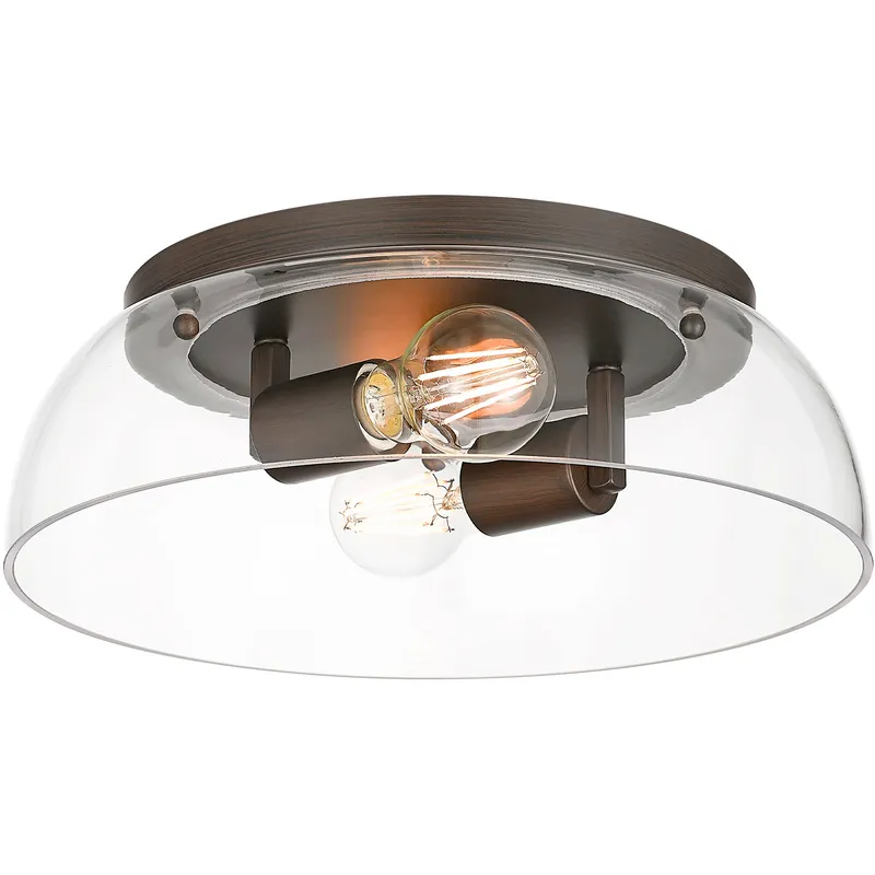 Yep Duncan 2 Light 14 inch Rubbed Bronze Flush Mount Ceiling Light in Clear Glass