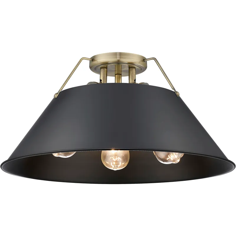 Yep Orwell 3 Light 18.75 inch Aged Brass Flush Mount Ceiling Light in Matte Black