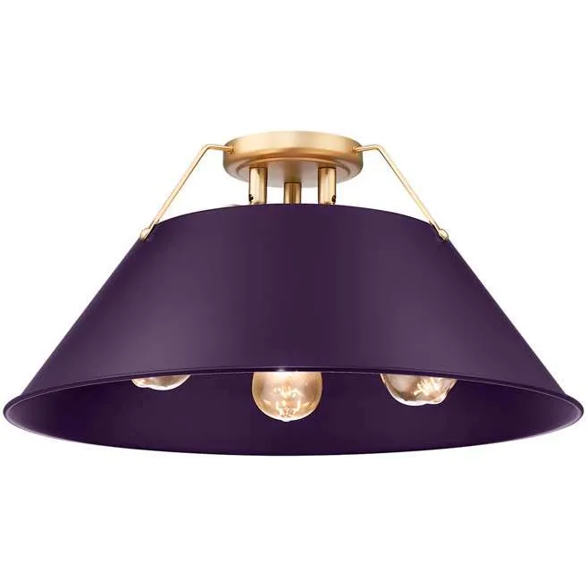 Yep Orwell 3 Light 18.75 inch Brushed Champagne Brass Flush Mount Ceiling Light in Exotic Purple