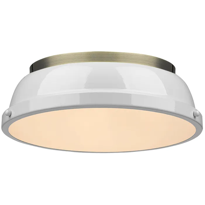 Yep Duncan 2 Light 14 inch Aged Brass Flush Mount Ceiling Light in White, Damp