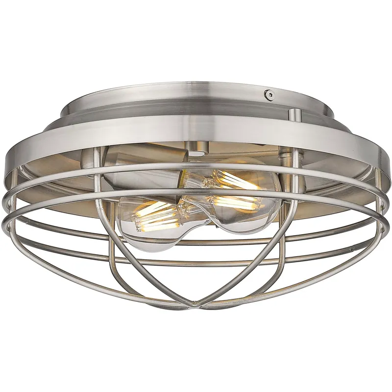 Seaport 2 Light 12 inch Pewter Flush Mount Ceiling Light, Damp
