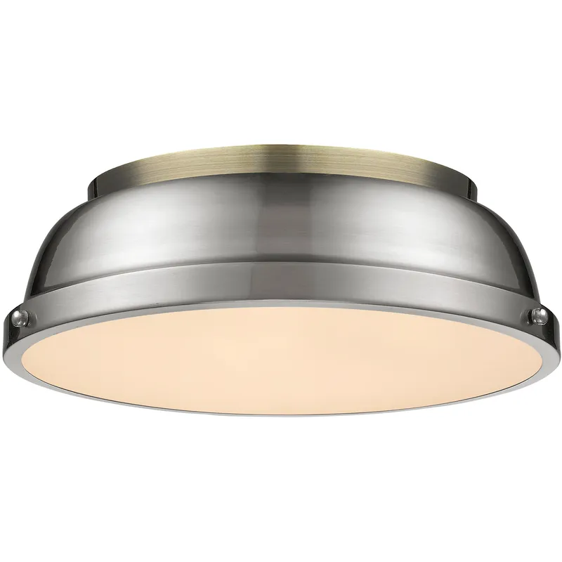 Yep Duncan 2 Light 14 inch Aged Brass Flush Mount Ceiling Light in Pewter, Damp