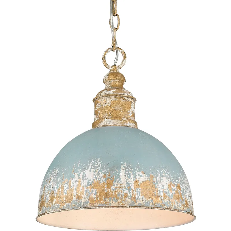 Alison 1 Light 12 inch Vintage Gold Pendant Ceiling Light in Antique Teal, Medium