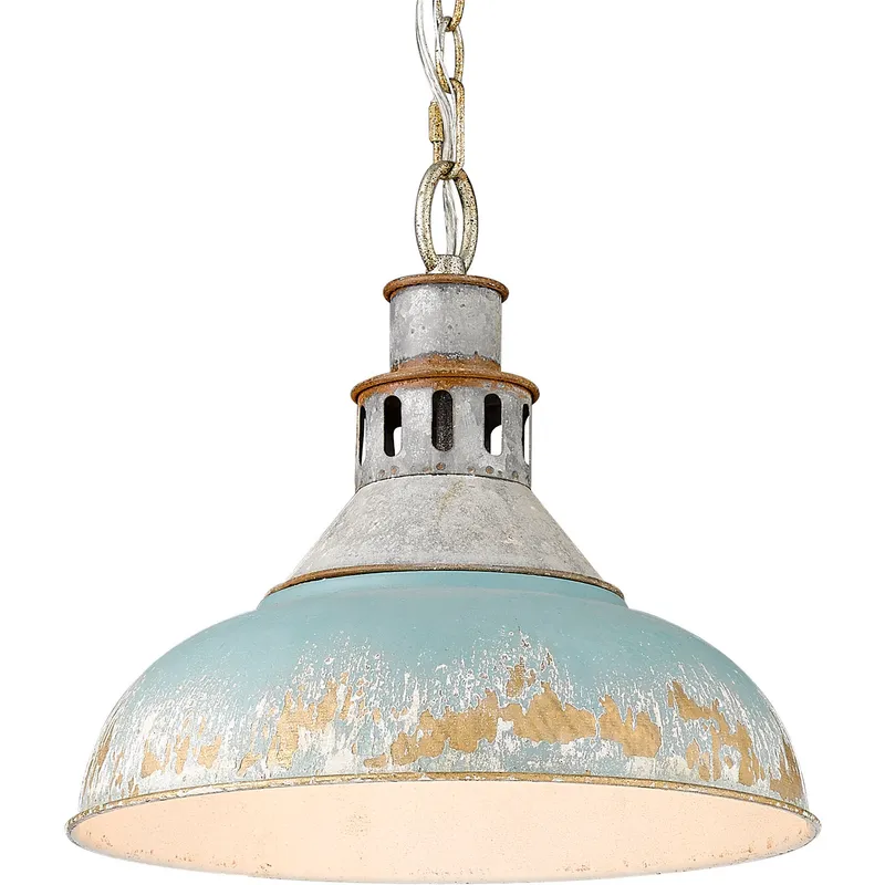 Kinsley 1 Light 14 inch Aged Galvanized Steel Pendant Ceiling Light in Antique Teal, Large