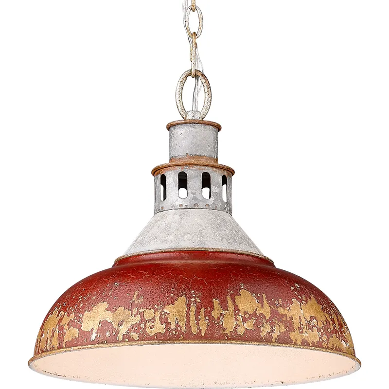 Kinsley 1 Light 14 inch Aged Galvanized Steel Pendant Ceiling Light in Antique Red, Large