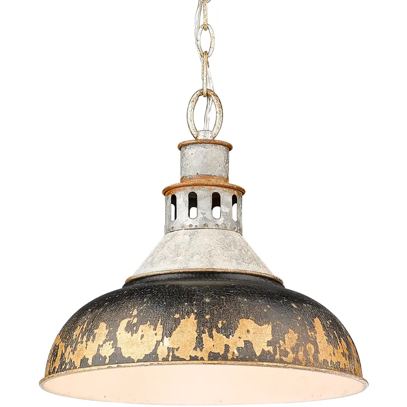 Kinsley 1 Light 14 inch Aged Galvanized Steel Pendant Ceiling Light in Antique Black Iron, Large
