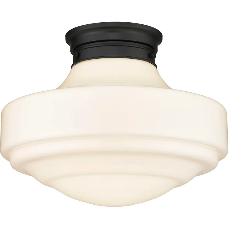 Ingalls 1 Light 16 inch Matte Black Semi-Flush Mount Ceiling Light in Vintage Milk Glass, Large