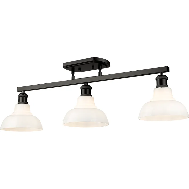 Yep Carver 3 Light 35.5 inch Matte Black Semi-Flush Mount Ceiling Light in Vintage Milk Glass