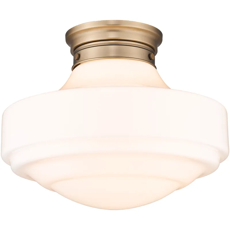 Ingalls 1 Light 16 inch Modern Brass Semi-Flush Mount Ceiling Light in Vintage Milk Glass, Large
