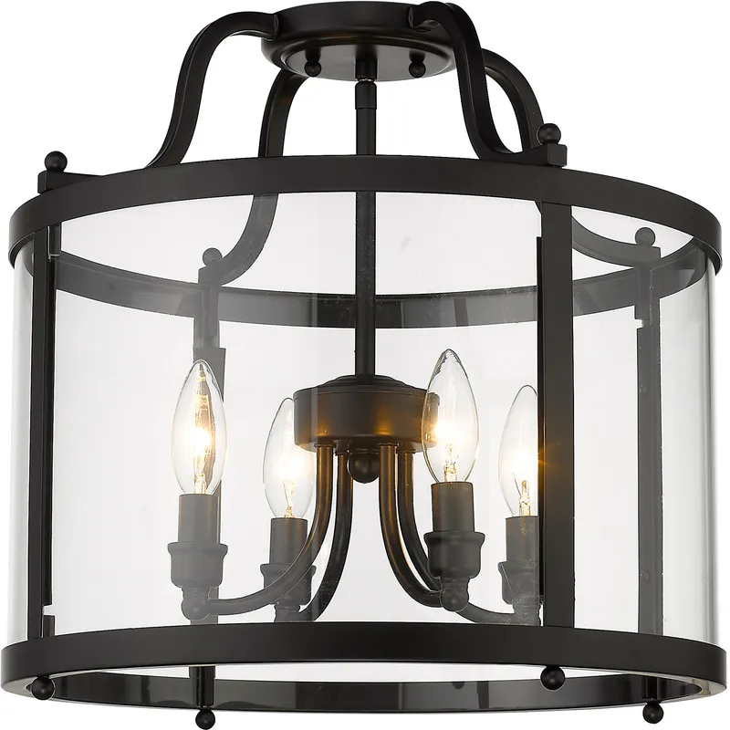 Payton 4 Light 16 inch Matte Black Semi-Flush Mount Ceiling Light, Damp