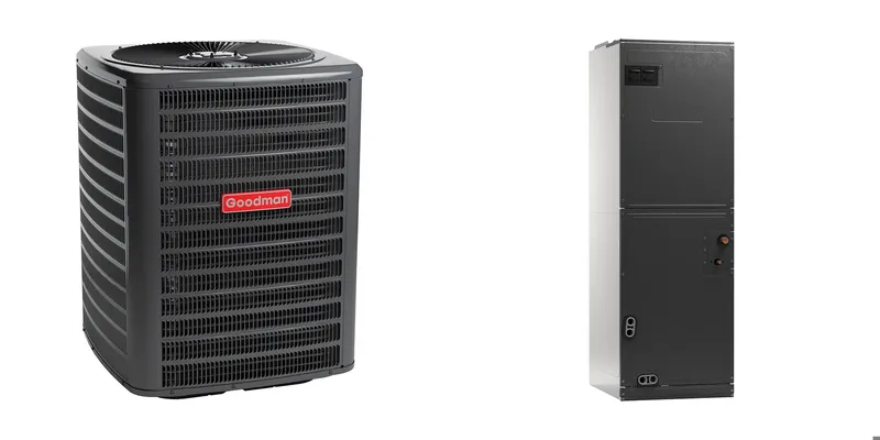 Goodman - 1.5 Ton Cooling - 17,200 BTU/Hr Heating - Heat Pump + Air Handler System - 15.0 SEER - 8.2 HSPF