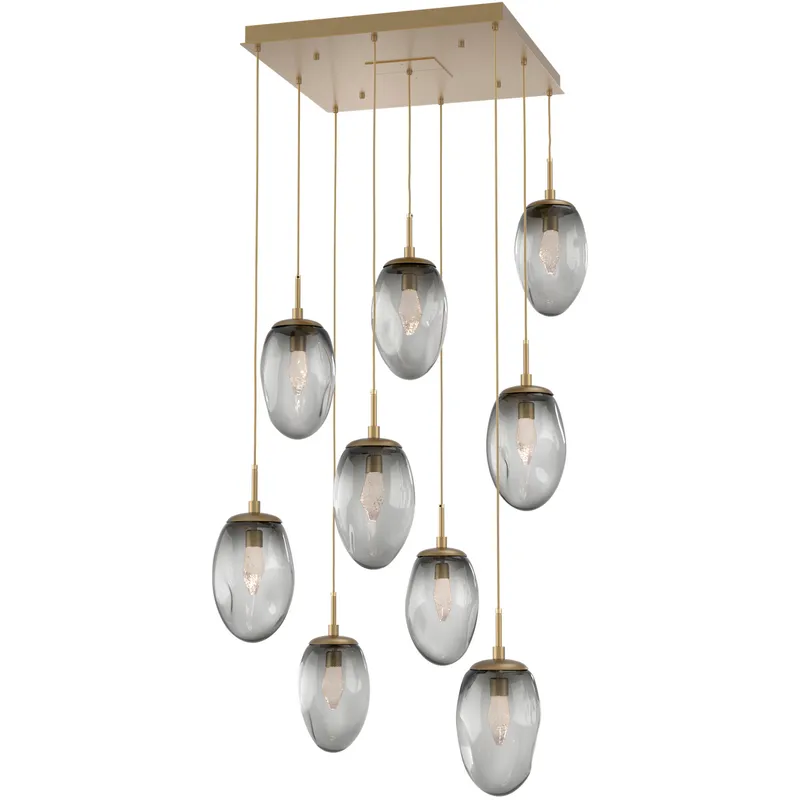 Meteo LED LED Gilded Brass Chandelier Ceiling Light, Square Multi-Port