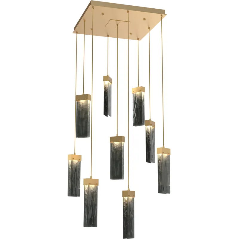 Parallel LED 26 inch Gilded Brass Chandelier Ceiling Light in Smoke Granite, 2700K LED, Square Multi-Port
