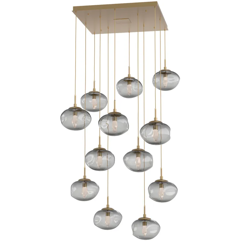 Nova LED LED Gilded Brass Chandelier Ceiling Light, Square Multi-Port
