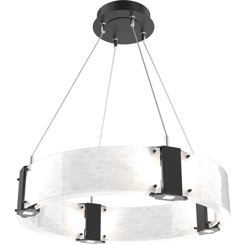 Parallel LED 23.9 inch Matte Black Chandelier Ceiling Light in 3000K LED, Clear Granite, Ring