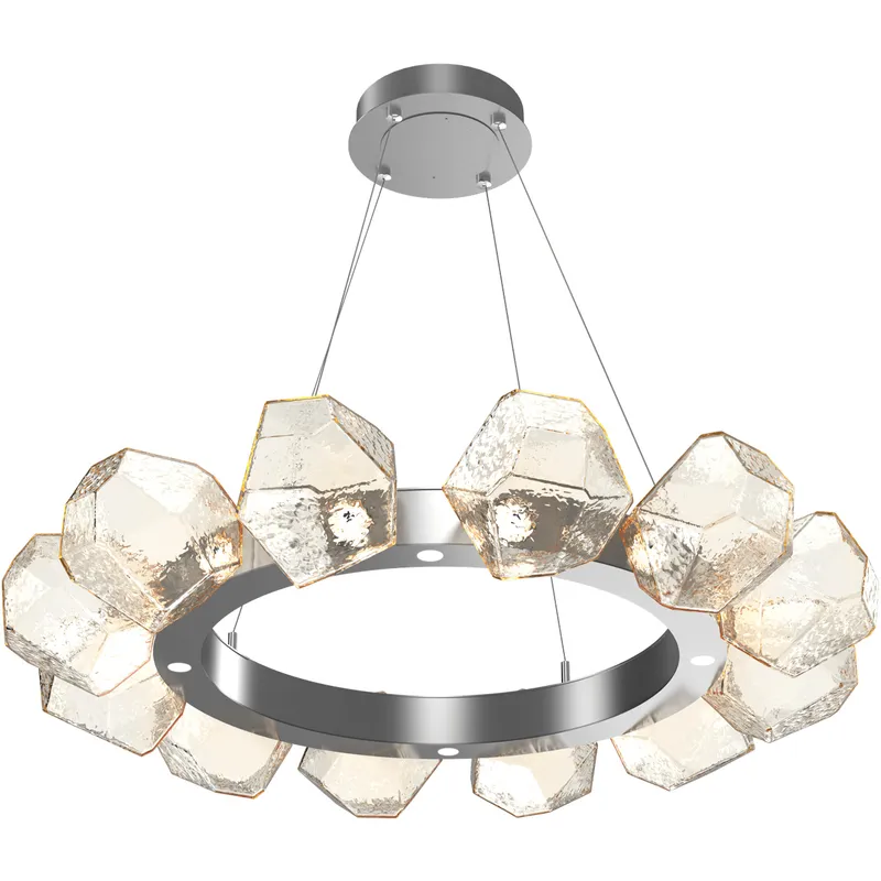 Gem LED 36 inch Classic Silver Chandelier Ceiling Light in Amber, 2700K LED, Radial Ring
