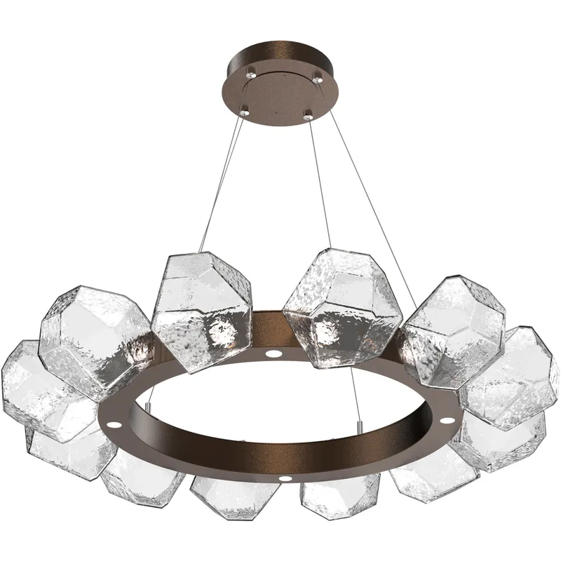 Gem LED 36 inch Flat Bronze Chandelier Ceiling Light in Clear, 2700K LED, Radial Ring