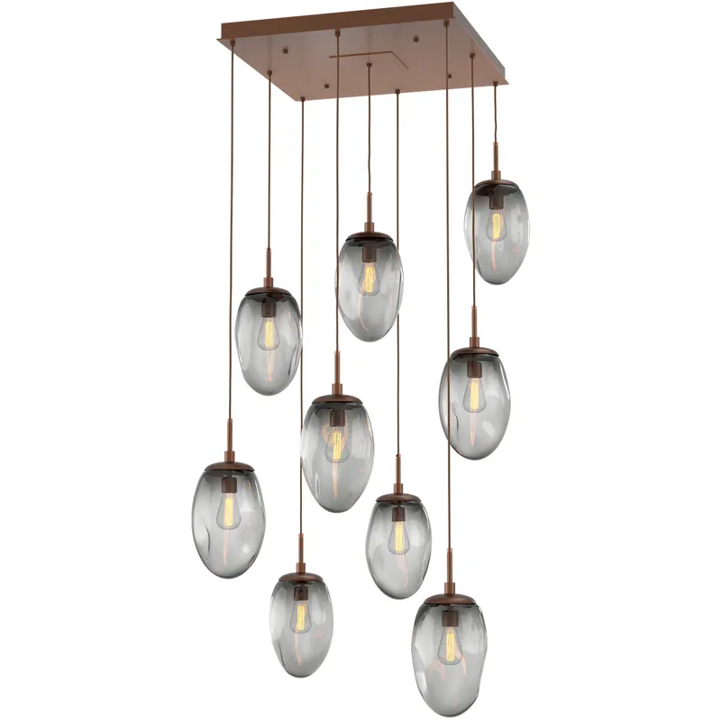 Meteo Incandescent 9 Light Burnished Bronze Chandelier Ceiling Light, Square Multi-Pendant