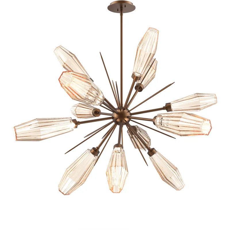 Aalto LED 37.7 inch Flat Bronze Chandelier Ceiling Light in Optic Rib Amber, 2700K LED, Starburst