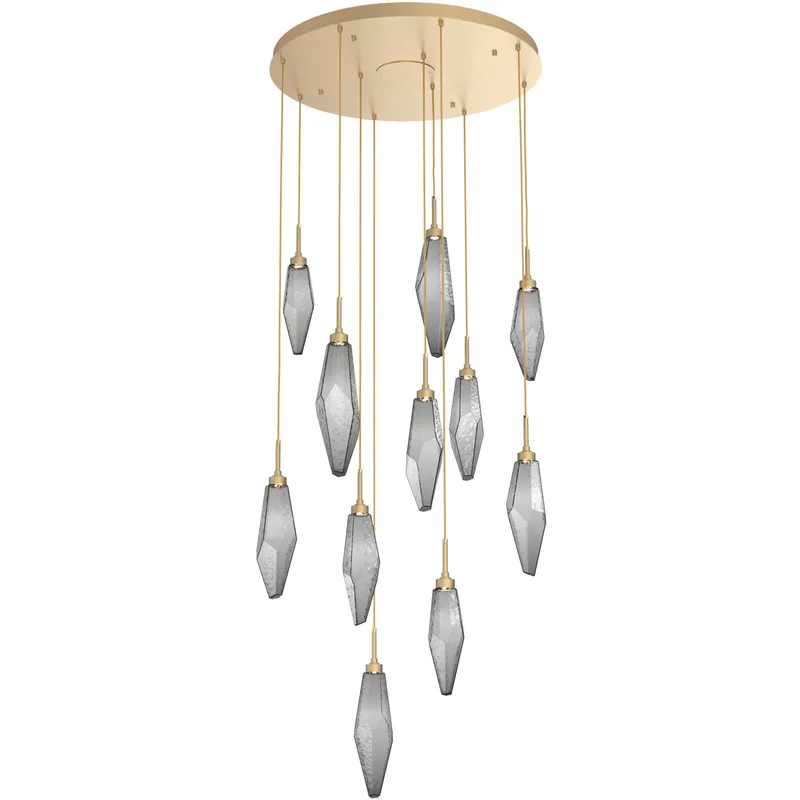 Rock Crystal LED 32.3 inch Gilded Brass Chandelier Ceiling Light, Round Multi-Port