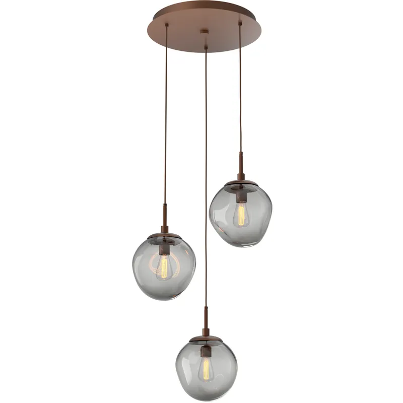 Aster Incandescent 3 Light Burnished Bronze Chandelier Ceiling Light, Round Multi-Pendant