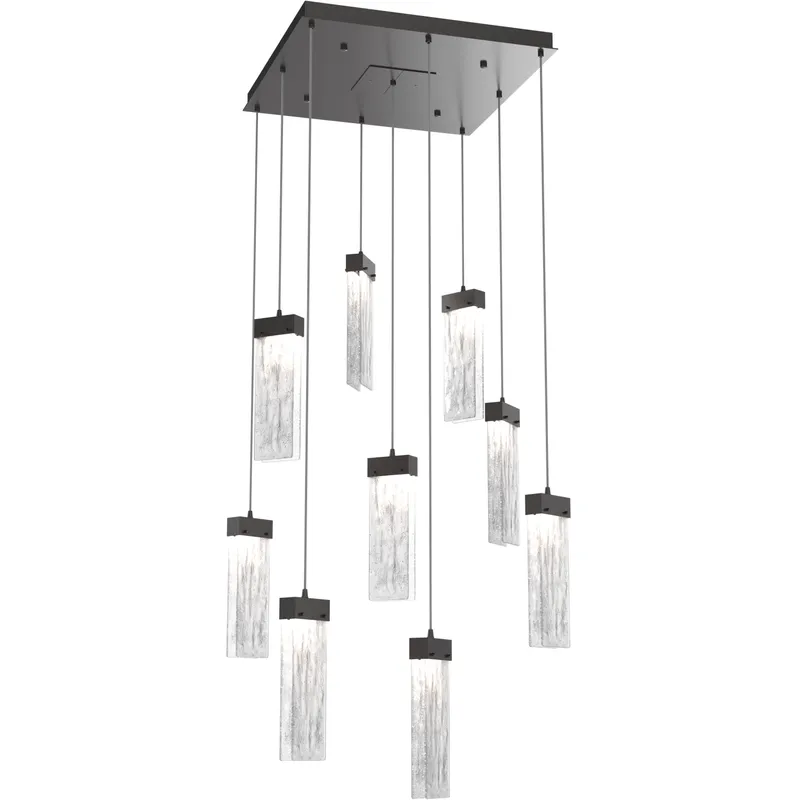 Parallel LED 26 inch Graphite Chandelier Ceiling Light in 3000K LED, Clear Granite, Square Multi-Port