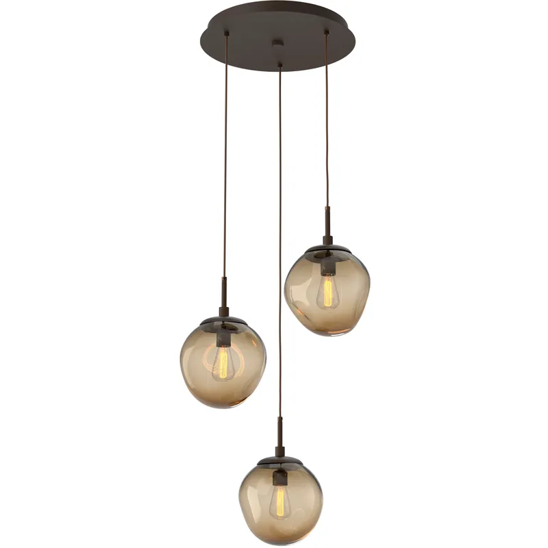 Aster Incandescent 3 Light Flat Bronze Chandelier Ceiling Light, Round Multi-Port