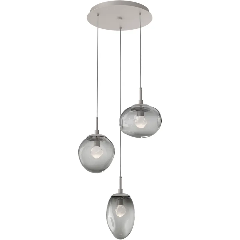 Cosmos LED LED 22.3 inch Beige Silver Chandelier Ceiling Light in 3000K LED, Metallic Beige Silver, Clear Zircon Inner with Smoke Cosmos Outer, Round Multi-Port