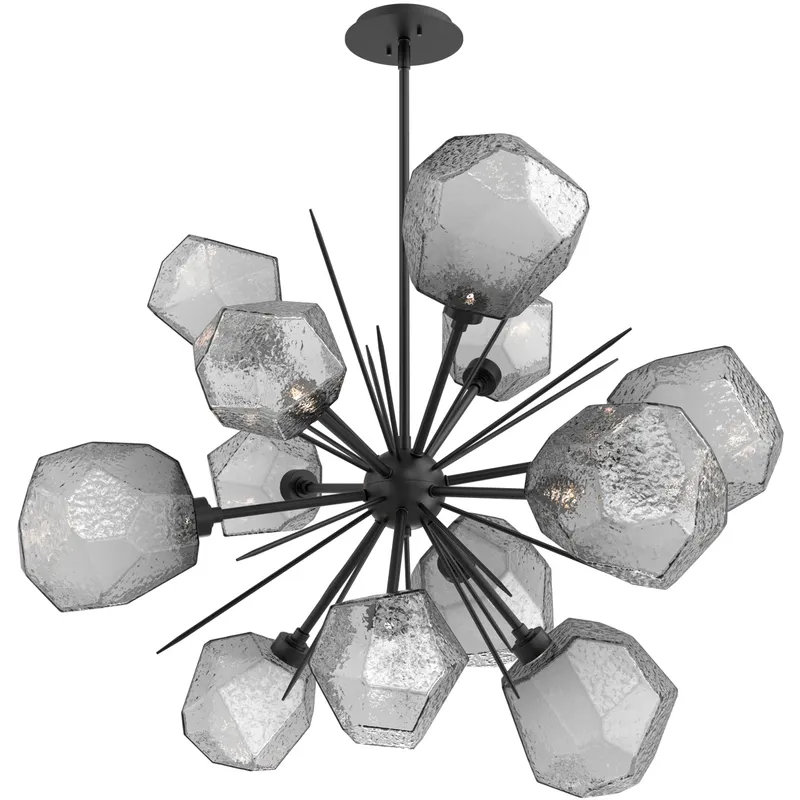 Gem LED 38.4 inch Matte Black Chandelier Ceiling Light in Smoke, 2700K LED, Starburst