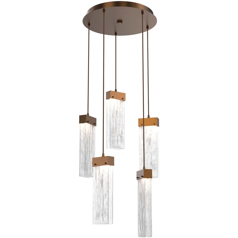 Parallel LED 18.6 inch Flat Bronze Chandelier Ceiling Light in 3000K LED, Clear Granite, Round Multi-Port