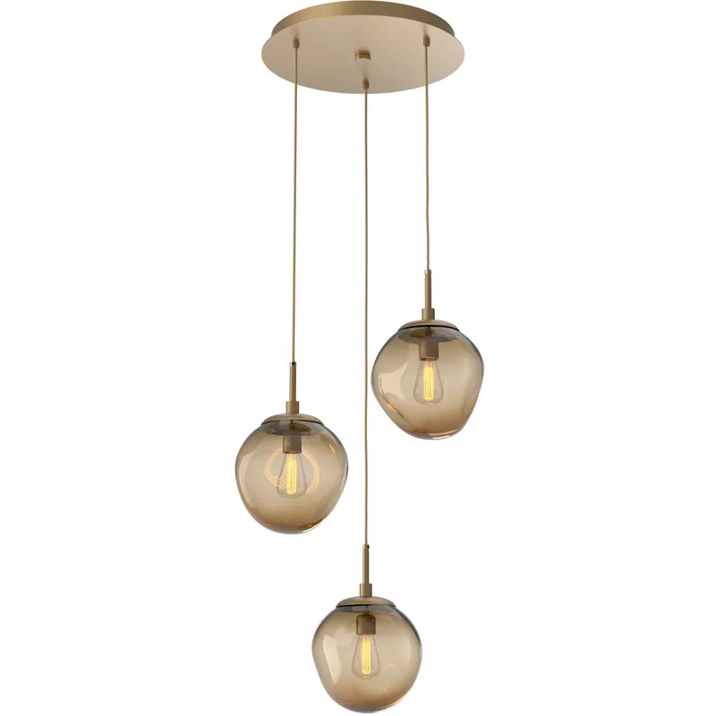 Aster Incandescent 3 Light Gilded Brass Chandelier Ceiling Light, Round Multi-Port