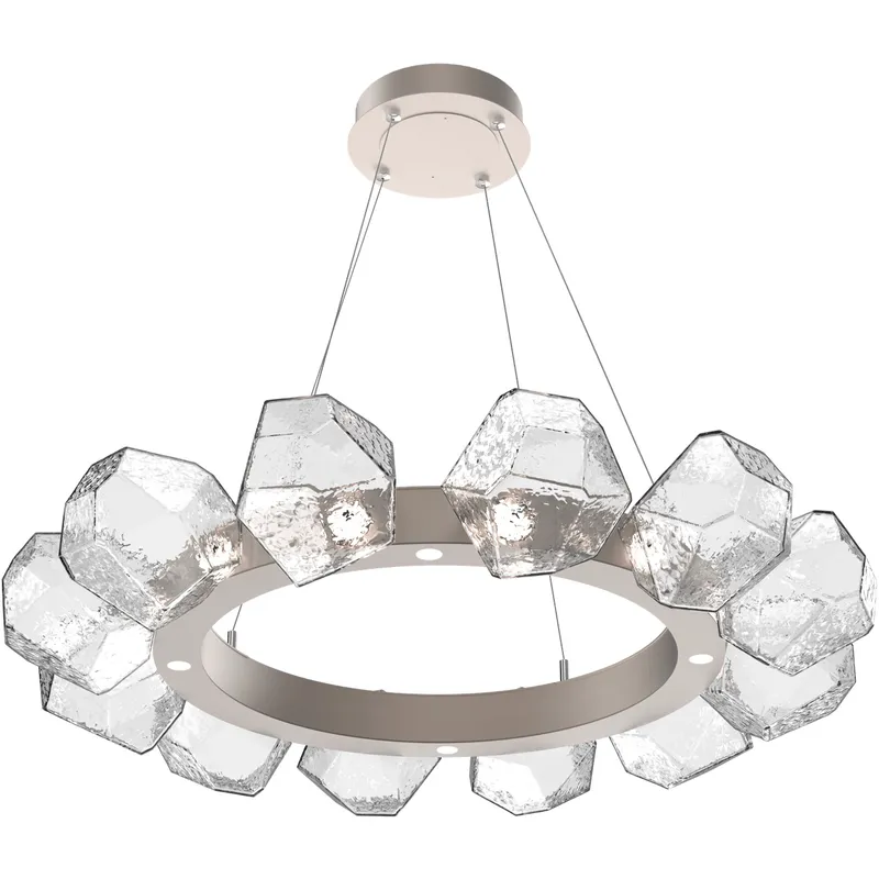 Gem LED 36 inch Beige Silver Chandelier Ceiling Light in 3000K LED, Metallic Beige Silver, Clear, Radial Ring