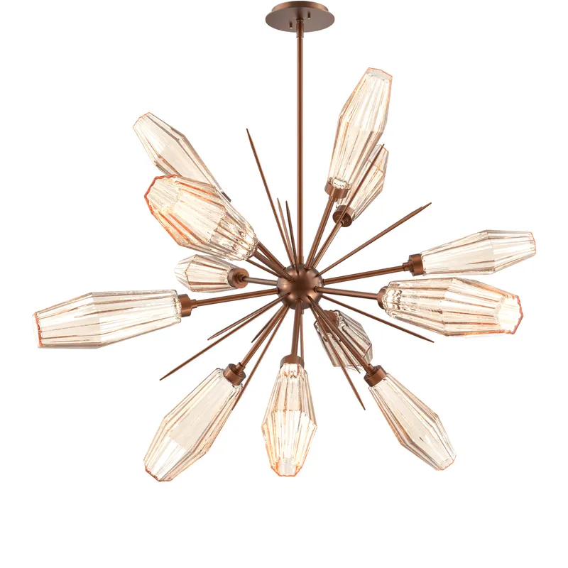 Aalto LED 37.7 inch Burnished Bronze Chandelier Ceiling Light in Optic Rib Amber, 2700K LED, Starburst