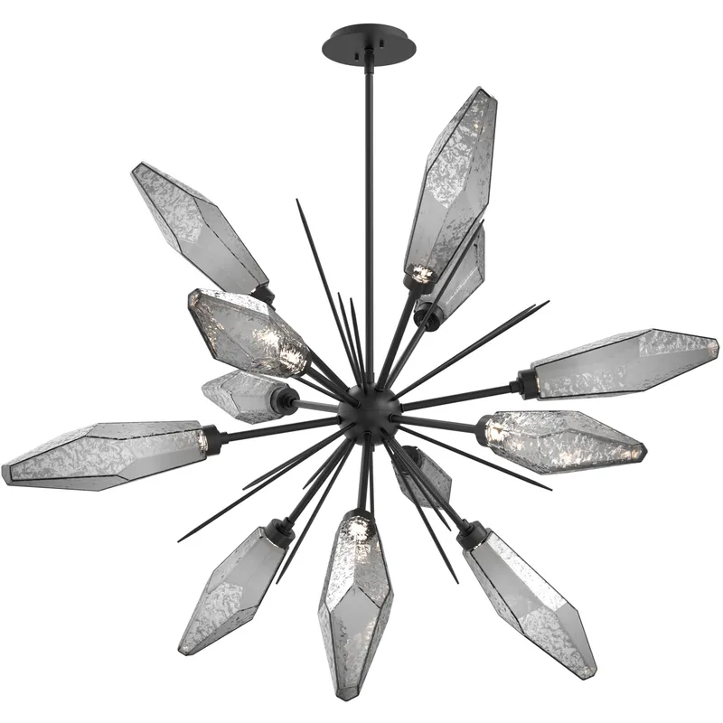 Rock Crystal LED 38.1 inch Matte Black Chandelier Ceiling Light in 3000K LED, Chilled Smoke, Starburst