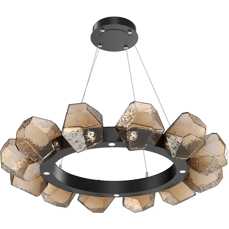 Gem LED 36 inch Matte Black Chandelier Ceiling Light in 3000K LED, Bronze, Radial Ring