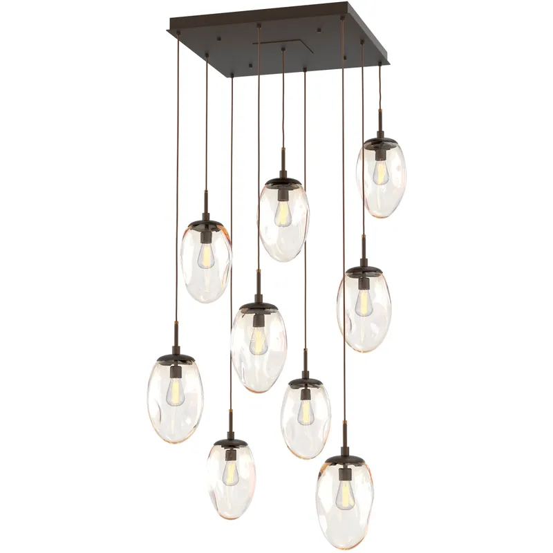 Meteo Incandescent 9 Light Flat Bronze Chandelier Ceiling Light, Square Multi-Port