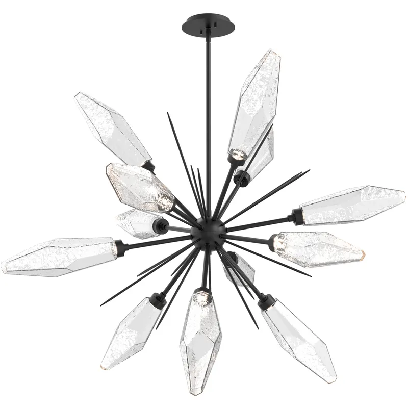 Rock Crystal LED 38.1 inch Matte Black Chandelier Ceiling Light in 3000K LED, Chilled Clear, Starburst