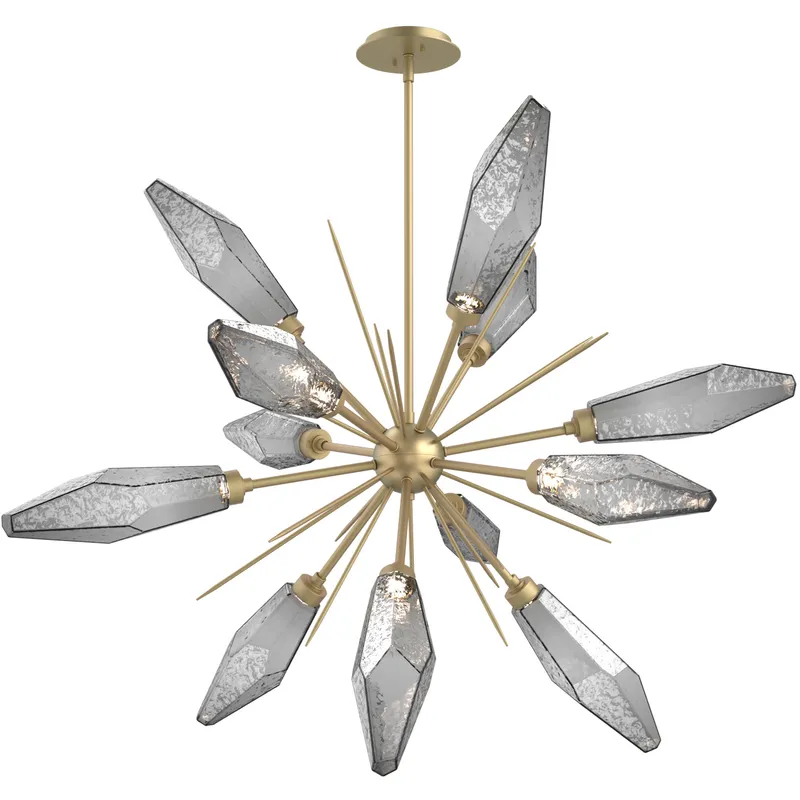 Rock Crystal LED 38.1 inch Gilded Brass Chandelier Ceiling Light in Chilled Smoke, 2700K LED, Starburst
