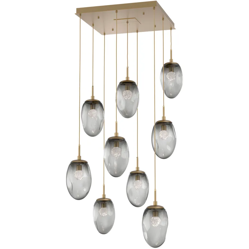Meteo LED LED Gilded Brass Chandelier Ceiling Light, Square Multi-Port