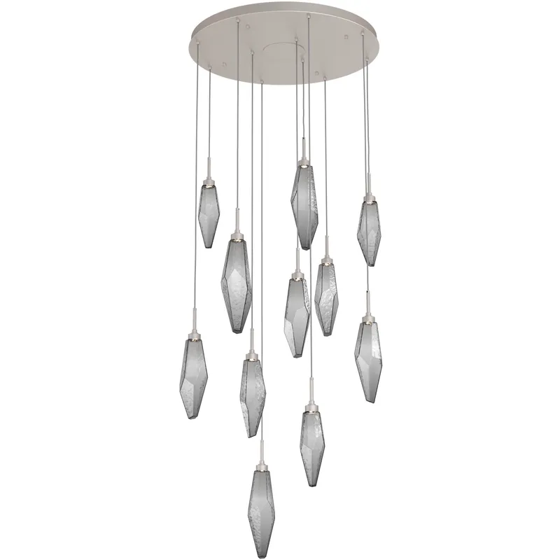 Rock Crystal LED 32.3 inch Beige Silver Chandelier Ceiling Light, Round Multi-Port