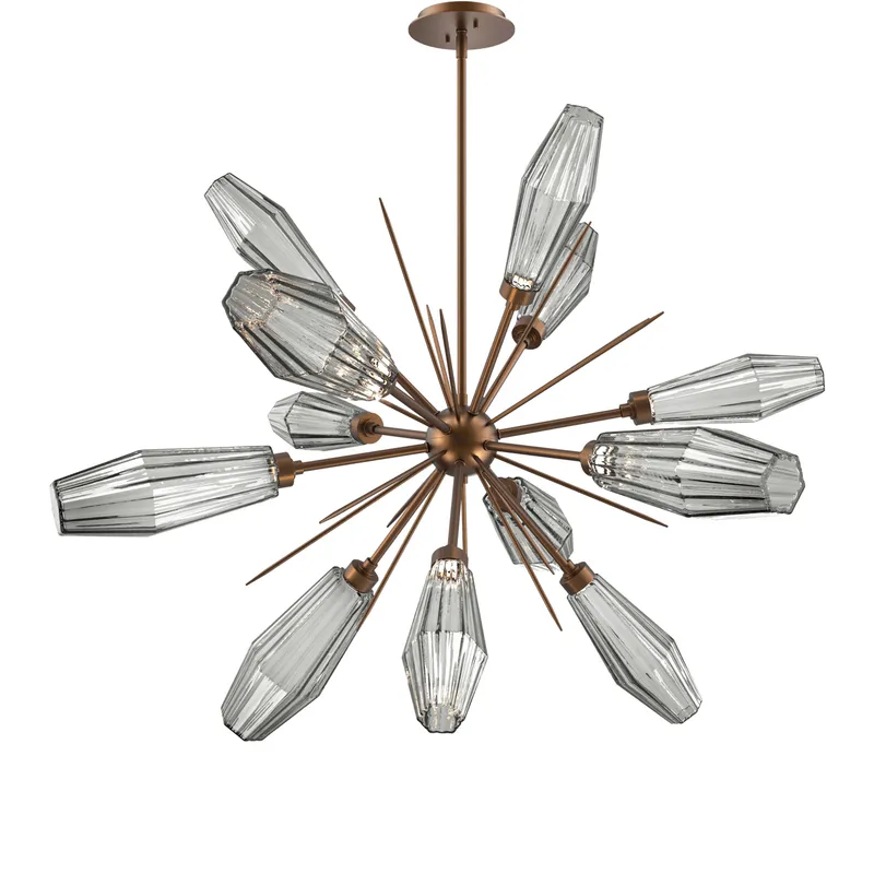 Aalto LED 37.7 inch Flat Bronze Chandelier Ceiling Light in Optic Rib Smoke, 2700K LED, Starburst