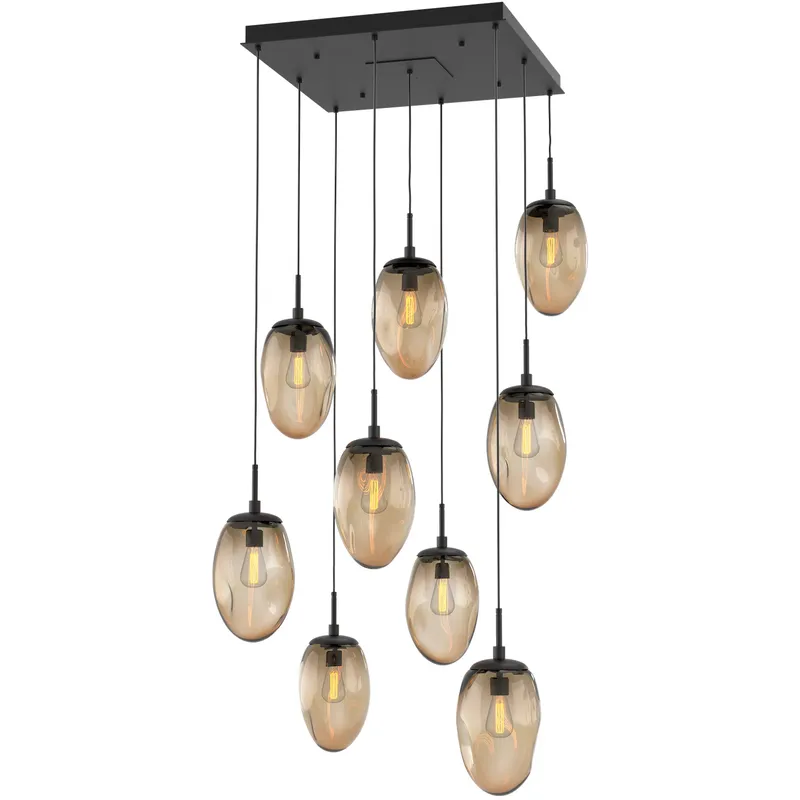 Meteo Incandescent 9 Light Matte Black Chandelier Ceiling Light, Square Multi-Port