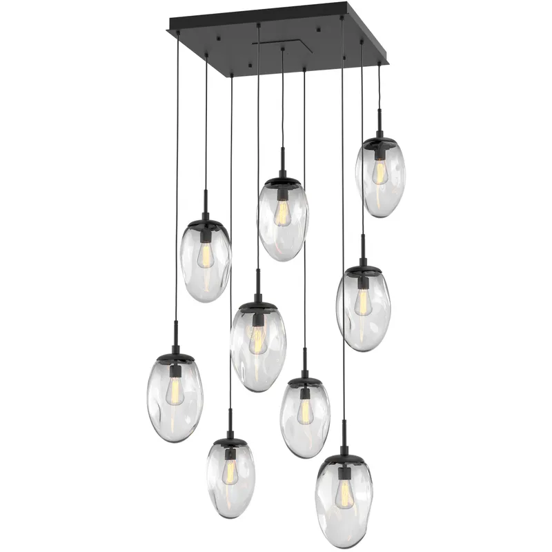 Meteo Incandescent 9 Light Matte Black Chandelier Ceiling Light, Square Multi-Port